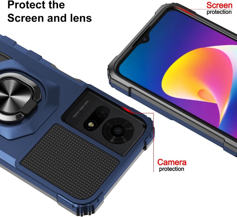 Mocotto for TCL K24/TCL K23/TCL 50 LE Phone Case with Tempered Glass Screen Protector,Military Grade Heavy Duty Shockproof Protective Cover,with Ring Kickstand (TCL K24,Blue) - Image 2